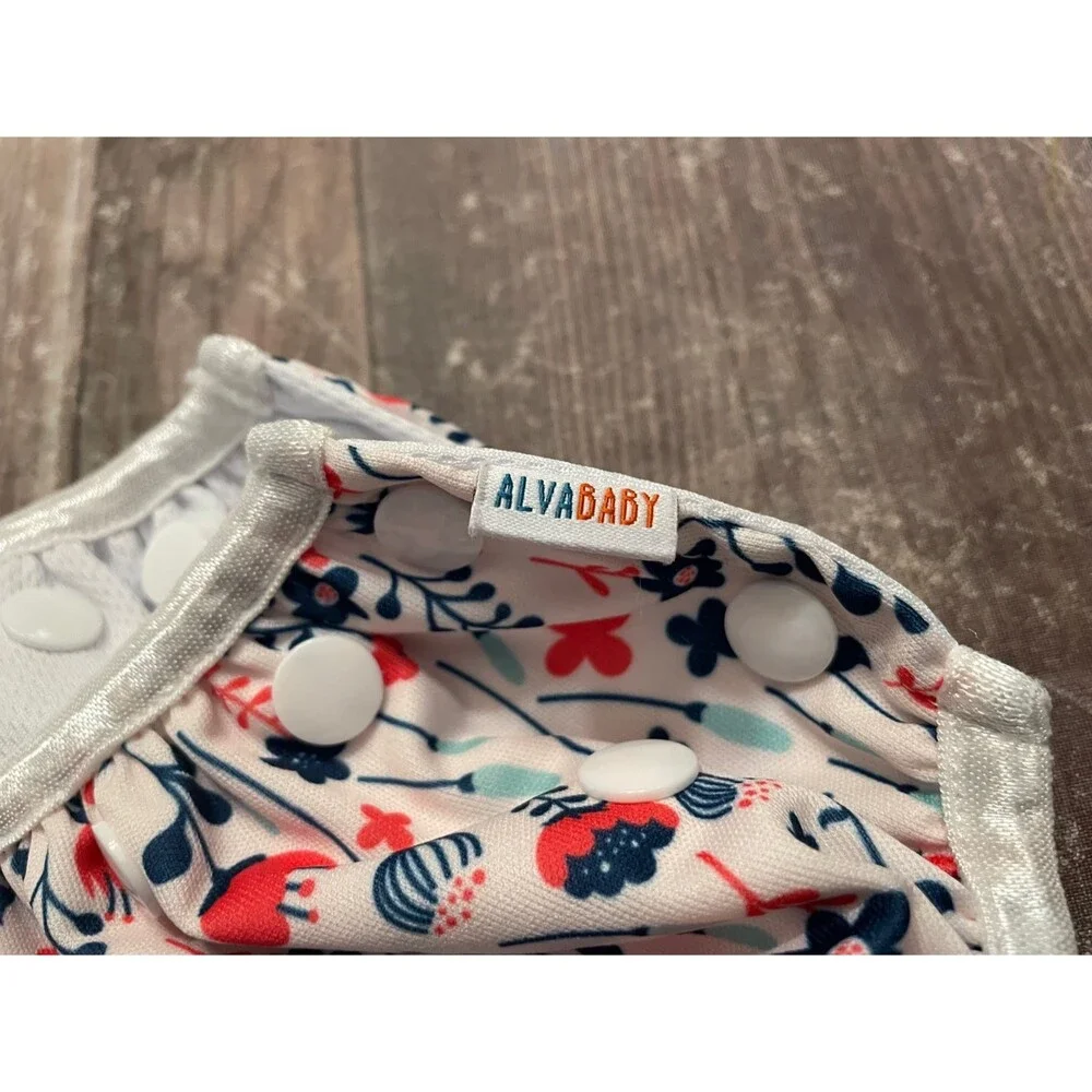 Alva Baby Red & Blue Flowers Reusable Adjustable Cloth Diaper
